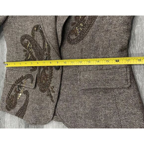 Talbots Taupe Paisley Blazer Embellished Wool Blend Single‎ Breasted Button 8 - Picture 10 of 13